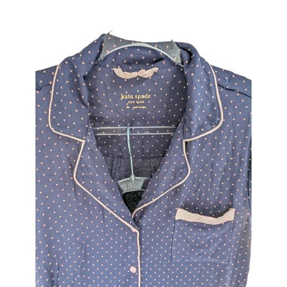 Kate Spade Women Blue Polka Dots Button-Up Shirt & Short Sleep Set Size 2X - Picture 1 of 8